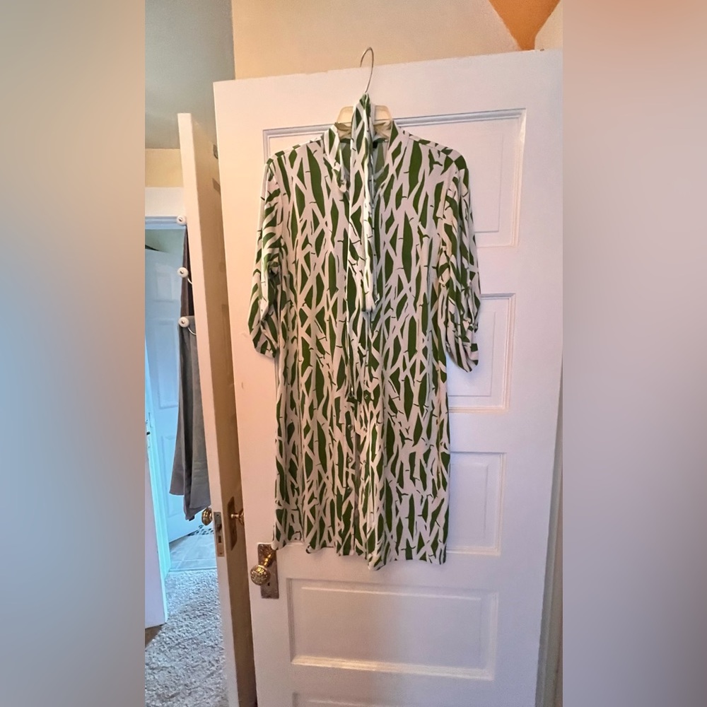 Lime and white- belted dress.